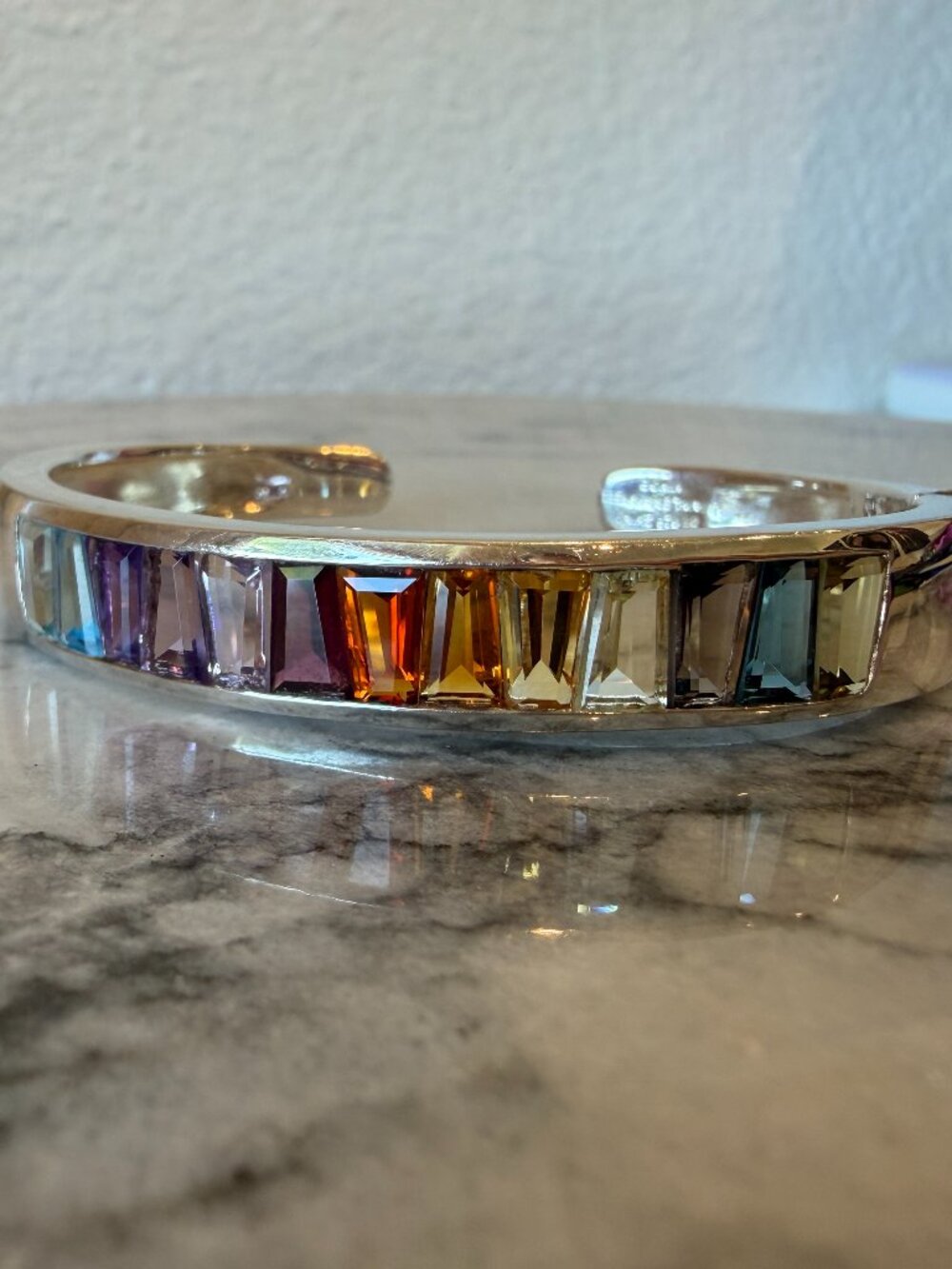 Rainbow Colors Sterling 10.00 ct tw Fancy Baguette Multi-gemstone Cuff Bracelet - Picture 7 of 17